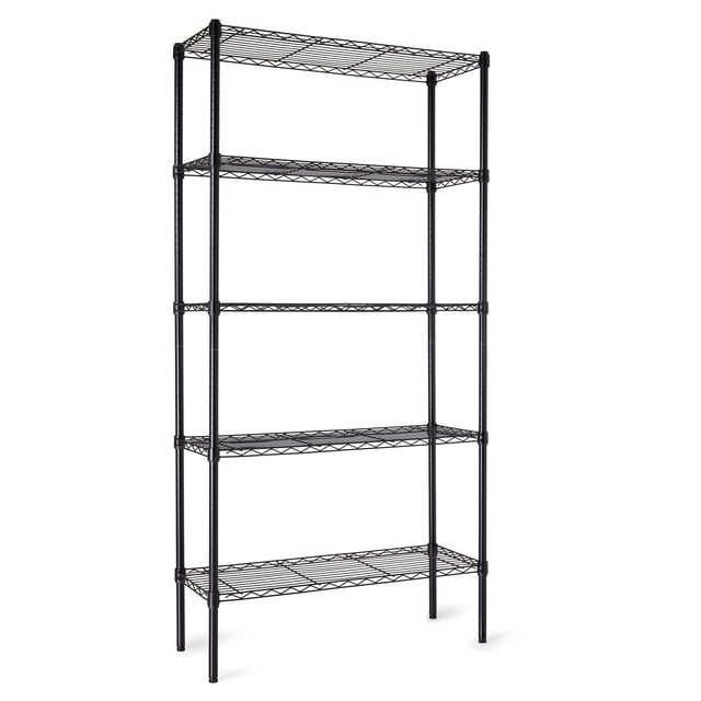 Amazon Basics - Estantería de almacenamiento ajustable de alambre de acero resistente de 5 estantes para cocina, garaje, 92 cm de largo x 36 cm de ancho x 183 cm de alto, negro