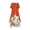 thumbnail image 4 of Primavera y verano nuevo vestido de dos piezas falso con cuello redondo estampado de algodón y lino, 4 of 4