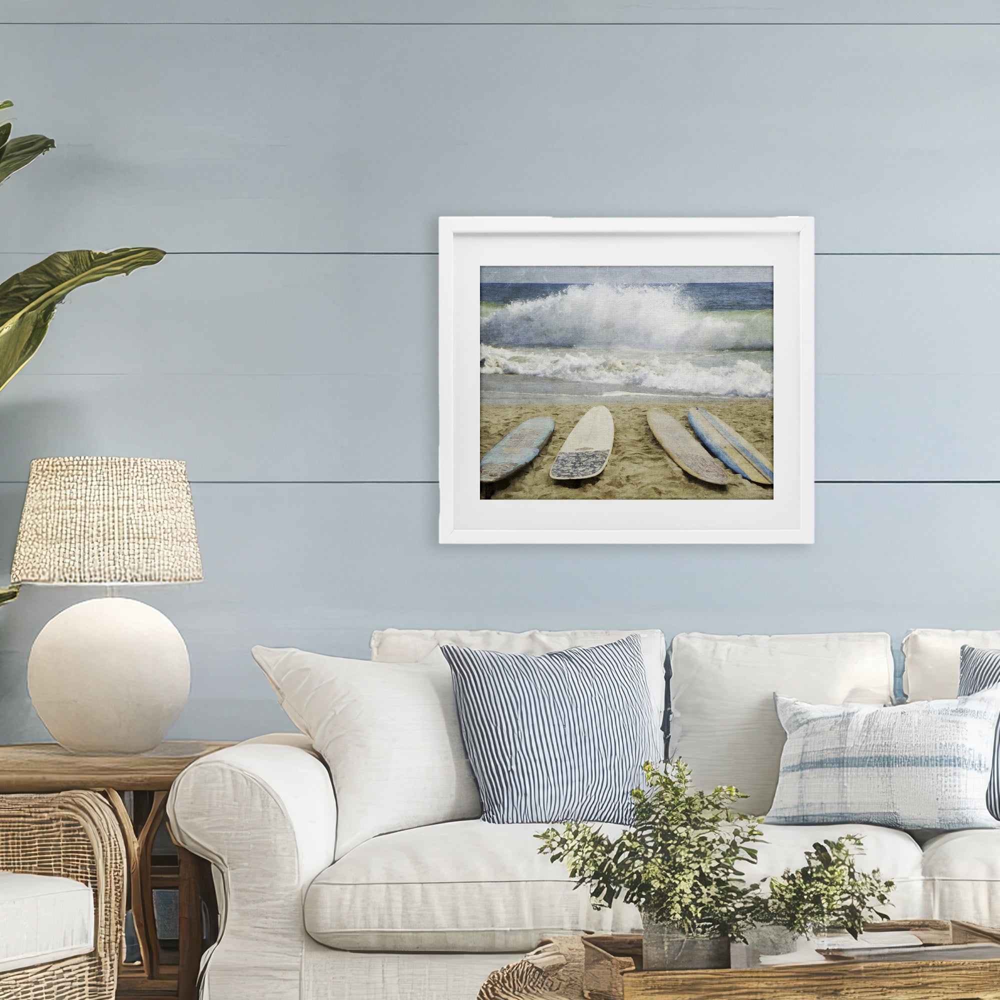 Stupell Industries Surfboards At The Ready White Framed Print Under Glass, design by Grotto Studios