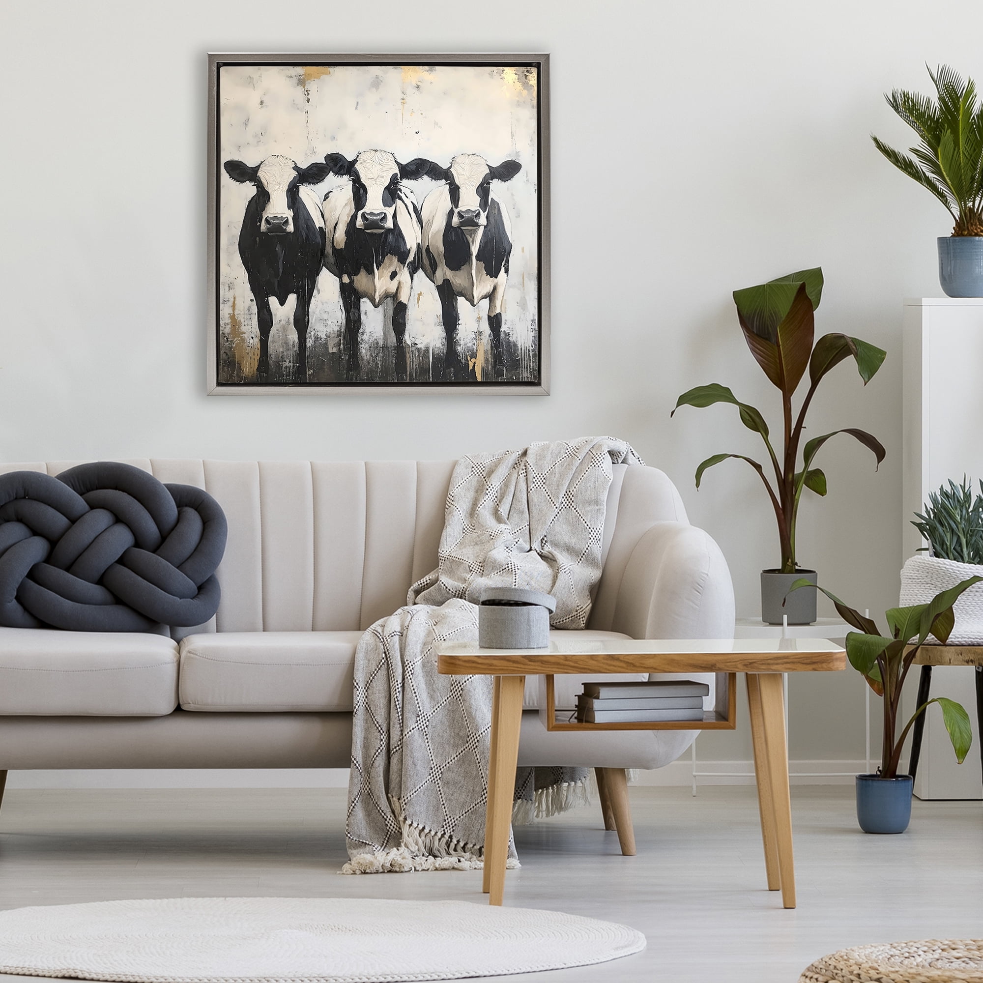 Stupell Industries Three Spotted Cows Gray Framed Floater Canvas Wall Art, design by Creative Studio