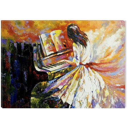 Startonight Canvas Wall Art Woman Playing The Piano Usa Design For Home Decor Illuminated Music Painting Modern Canvas Artwork Framed Ready To Hang