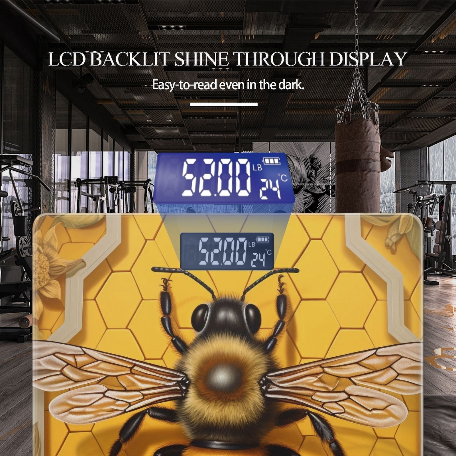 High Precision Body Weight Scale Smart Bathroom Scales with Large LCD Display(400lbs),Decorative for Bedroom-Elegant Bee On Honeycomb Surrounded By Blooming Flowers