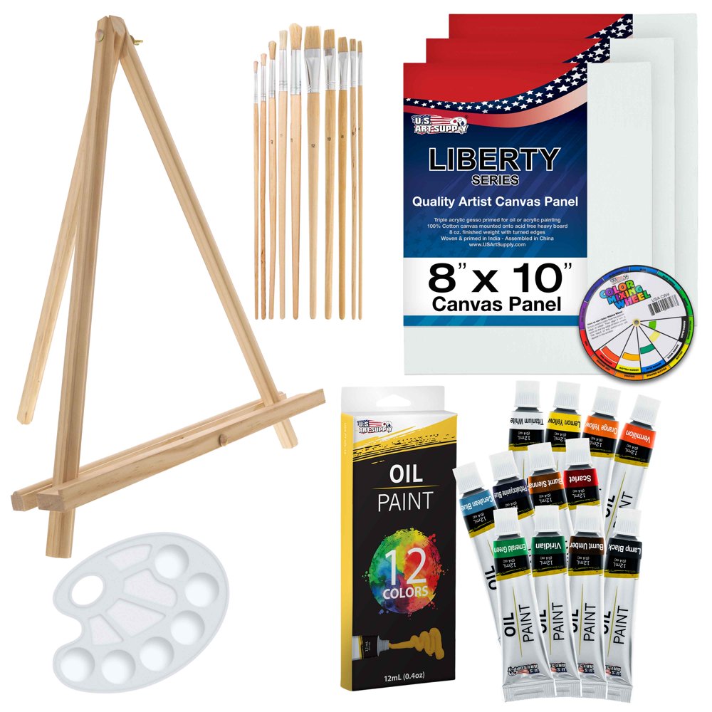 U.S. Art Supply 28 Piece Oil Painting Artist Kit with Table Easel ...