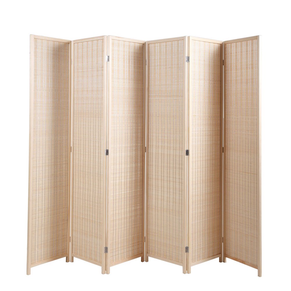 Hassch 6 Panel Privacy Screen Room Divider Partition 5.58 Ft Tall Privacy Wall Divider Folding Wood Screen, Natural - image 1 of 10