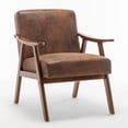 thumbnail image 2 of Dtwnek Fabric Upholstery Accent Chair with Solid Wood Frame, Mid-Century Modern Armchair for Living Room, Bedroom, Office, Brown, 2 of 5