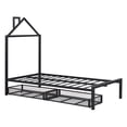 thumbnail image 6 of Twin Size Metal Platform Bed with two drawers,House-Shaped Headboard Design, Black, 6 of 17
