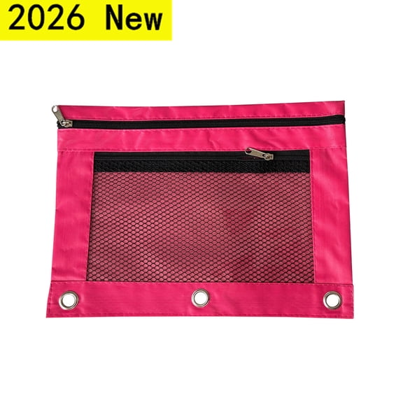 PLPPYFS 3-Ring Pencil Pouch, 1 Pack Red Bulk Pencil Case, Pencil Bags with Zipper for Office Supplies Cosmetics, with Zipper & Reinforced Grommets Fabric Large Pencil Case for 3 Hole Binder