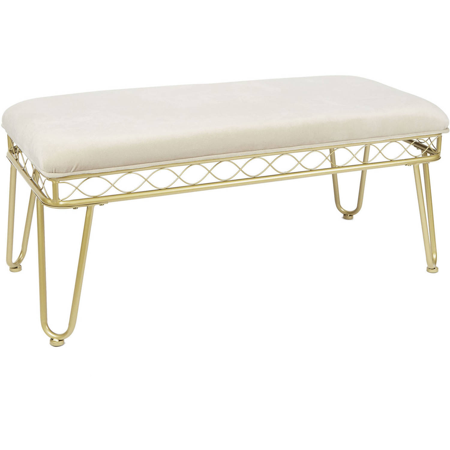 Mid Century Modern Entryway Bench Gold Finish Soft Faux Velvet Seat Mid Century Modern Entryway Bench Gold Finish Soft Faux Velvet Seat Hairpin Legs