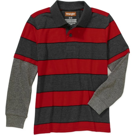 Boys Long Sleeve Hangdown Stripe Polo Shirt