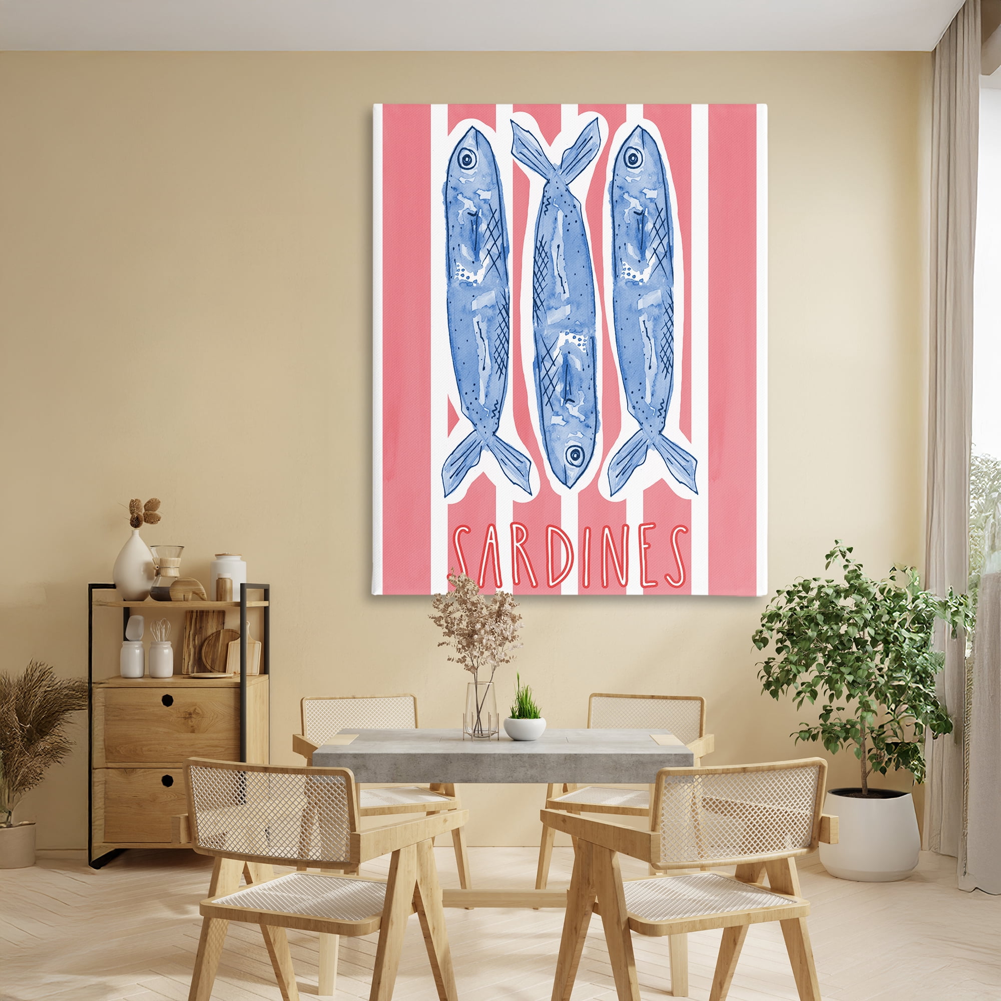 Stupell Industries Americana Sardines on Pink Stripes Canvas Wall Art, design by Nola James