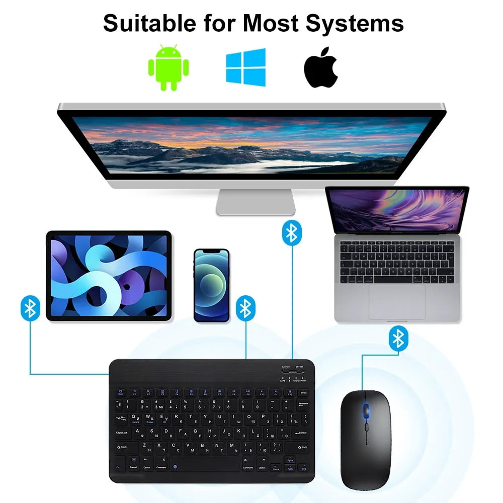 JIMTAB Ultra-Slim Bluetooth Keyboard 10 Inch Portable Mini Wireless Keyboard Rechargeable for Apple iPad iPhone Samsung Tablet Phone Smartphone iOS Android Windows