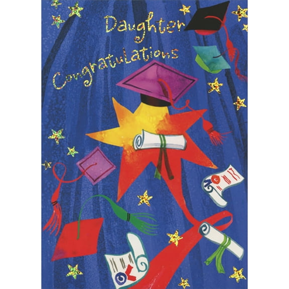 RSVP Red and Yellow Star Wearing Purple Grad Cap Graduation Congratulations Card for Daughter