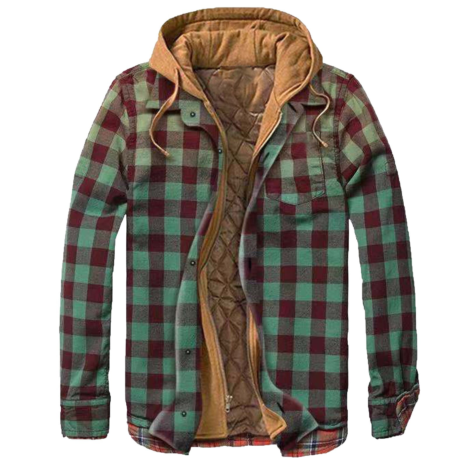 Flannel Jackets for Men, Lined Hooded Plaid Shirt Jacket Thicken ...