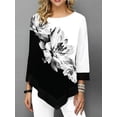thumbnail image 4 of Moda Mujer Blusa estampada floral Tallas grandes 3/4 Mangas Irregular Dobladillo O Cuello Prima CACAGOO Top de manga tres cuartos para mujer, 4 of 7