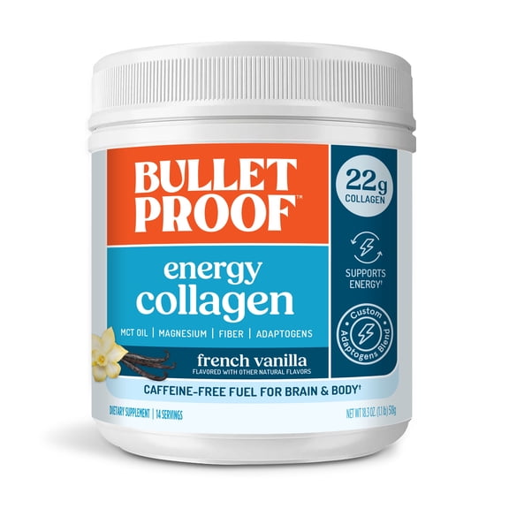 Bulletproof Vanilla Bean Energy Collagen Protein Powder, 18.3 Ounces, Caffeine-Free Fuel with Vitamins and Antioxidants