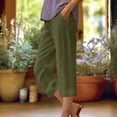 thumbnail image 2 of Olyvenn Womens Linen Cropped Pants Loose Casual Capri Cotton Wide Leg Plus Size Elastic Waist with Drawstring Trouses Army Green S, 2 of 5