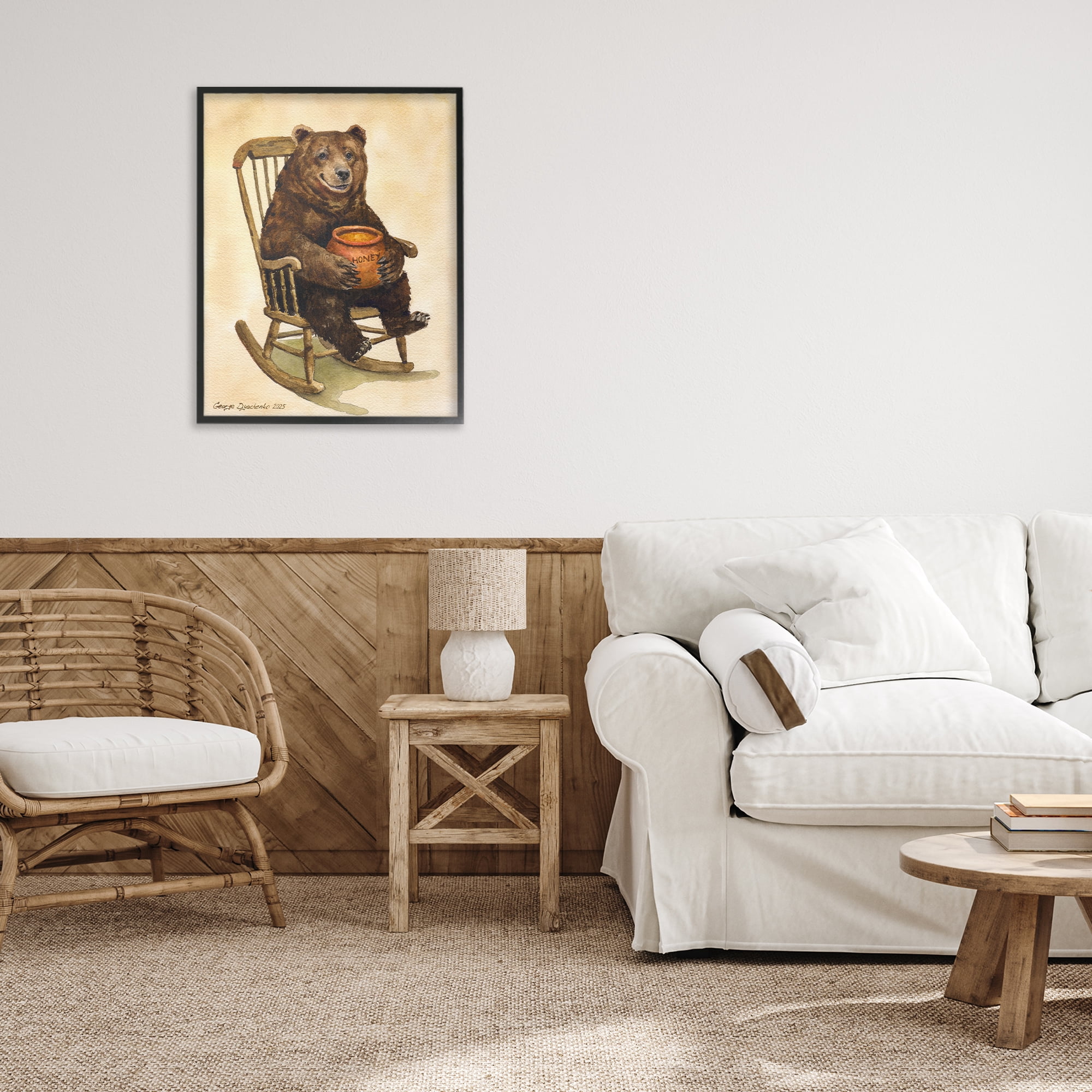 Stupell Industries Happy Bear & Pot of Honey Black Framed Giclee Art, design by George Dyachenko
