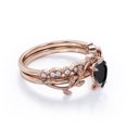 thumbnail image 3 of Inspired by Nature - 1.25 Carat Pear Shape Lab Grown Black Diamond and Moissanite - Filigree Milgrain Wedding Ring Set - 18K Rose Gold Plating over Silver, 3 of 4