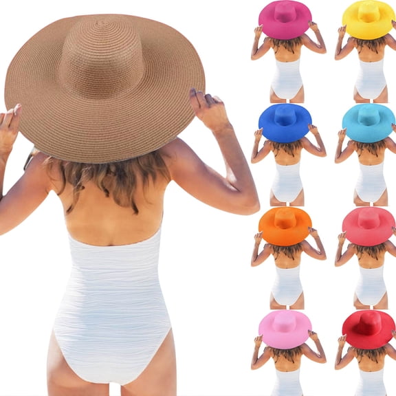 LRen Women Tea Party Hats Women's Wide Brim Straw Sun Hat for Beach Floppy Brimmed Summer Outdoo Summer Beach Sun Hat C