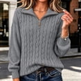 thumbnail image 2 of Klisyaur Womens Cable Knit Sweaters Long Sleeve Collared Zip Up Pullover Tops Loose Comfy Casual Warm Fall Winter Sweater, 2 of 6