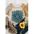 thumbnail image 1 of POGLIP T-Shirt à Manches Courtes Imprimé Graphique Kaki Western Aztec pour Femmes, 1 of 6
