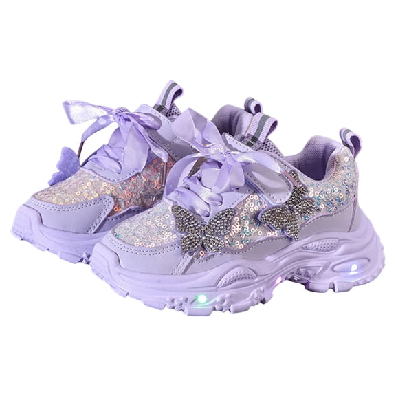 Dakaela 6M-6Y Girls Light Up Sneakers Sparkly Rhinestone Bow Thick Cushioned Sole Running Shoes for Toddler Little Kids