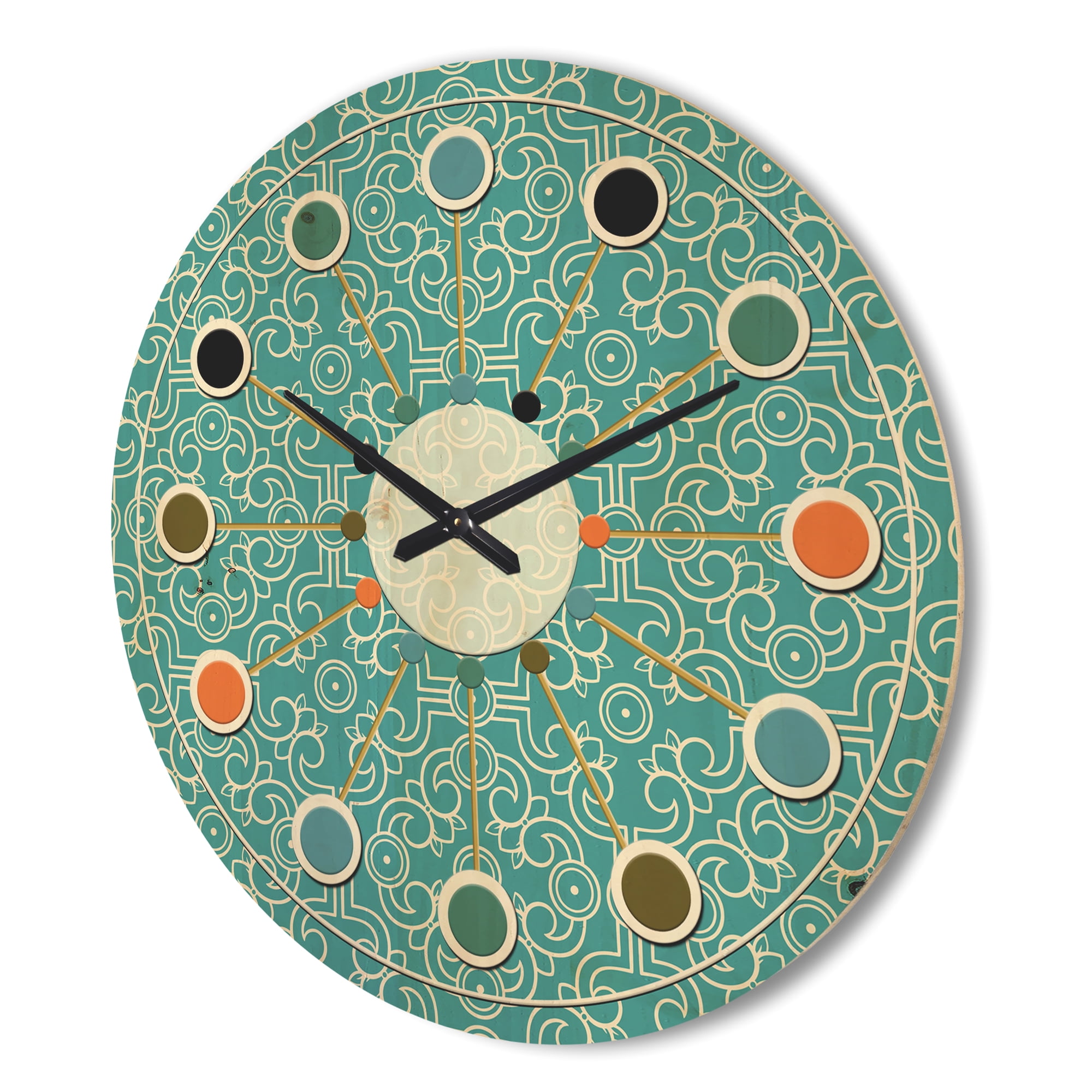 Designart 'Abstract Retro Pattern Design X' Mid-Century Modern Wood Wall Clock