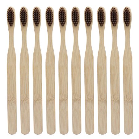 AMNHDO 10pcs Environmental Soft Head Bamboo Oral Care Eco Toothbrush(Dark Brown)