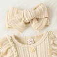 thumbnail image 6 of Efsteb Newborn Toddler Baby Girls Romper Casual Long Sleeve Solid Color Round Neck Jumpsuit Romper with Headband (Khaki,3-6 Months), 6 of 8