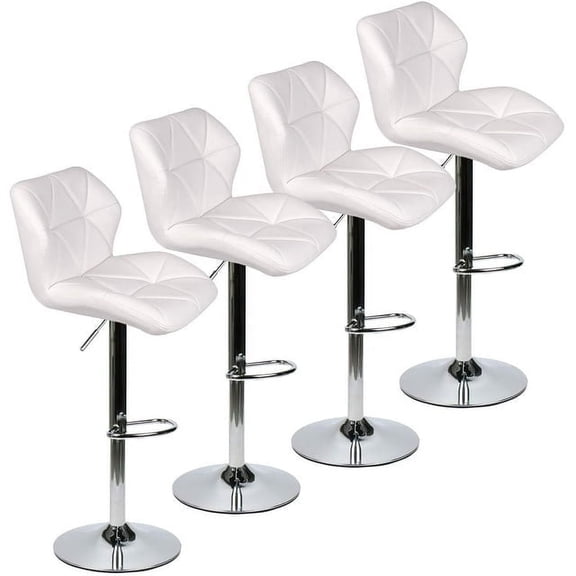 ELECWISH Set of 4 White Velvet Fabric Armless Chair Adjustable Swivel Hydraulic Bar Stools, Home Cafe Kitchen Counter Stools