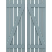 Ekena Millwork 19 1/2"W x 81"H Americraft Five Board (2 Batten) Exterior Real Wood Spaced Board-n-Batten Shutters w/ Z-Bar (Per Pair), Peaceful Blue
