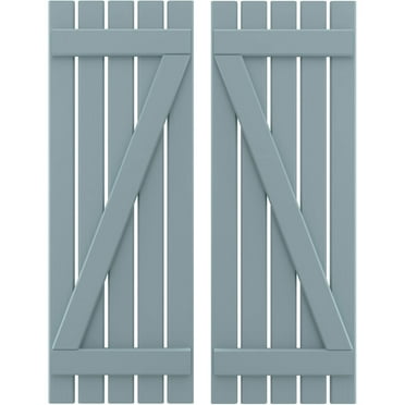 Ekena Millwork 19 1/2"W x 81"H Americraft Five Board (2 Batten) Exterior Real Wood Spaced Board-n-Batten Shutters w/ Z-Bar (Per Pair), Peaceful Blue