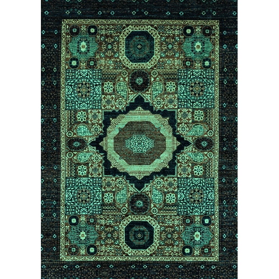 Ahgly Company Indoor Rectangle Abstract Turquoise Blue Modern Area Rugs, 8' x 12'