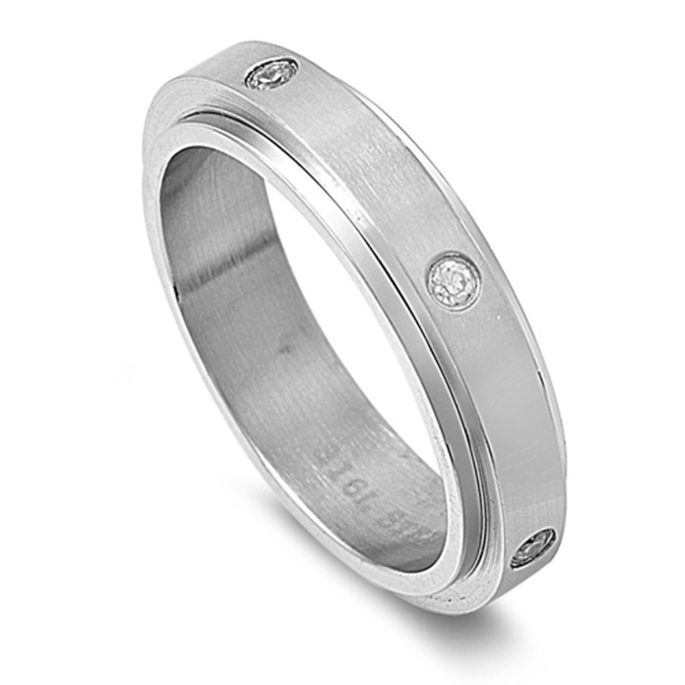 Crazy4Bling Stainless steel spinner ring with cubic Zirconias, Size