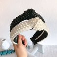 thumbnail image 4 of Diademas de perlas para mujer, diadema blanca con nudo a la moda, diseño de banda para la cabeza, tocado de boda elegante para novia, diademas anchas para niña, 4 of 5