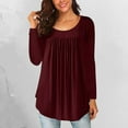 thumbnail image 7 of TIHLMK Blouses Shirts Women Casual Solid Color Long Sleeve Crewneck Basic Comfy Tunic Blouse Tees Wine, 7 of 7