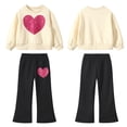 thumbnail image 2 of Jolyshlid Girls 4 Piece Outfits Heart Printed Crewneck Sweatshirt and Flare Pants Set Kids Long Sleeve Casual Clothes,Pink Apricot,7-8Y, 2 of 10