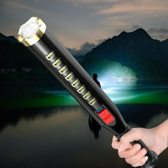 Xecvkr LED Flashlight High Lumens Bright Small Zoomable Rechargeable USB Outdoor Emergency Non-Slip Baseball Shape Black 11.8in