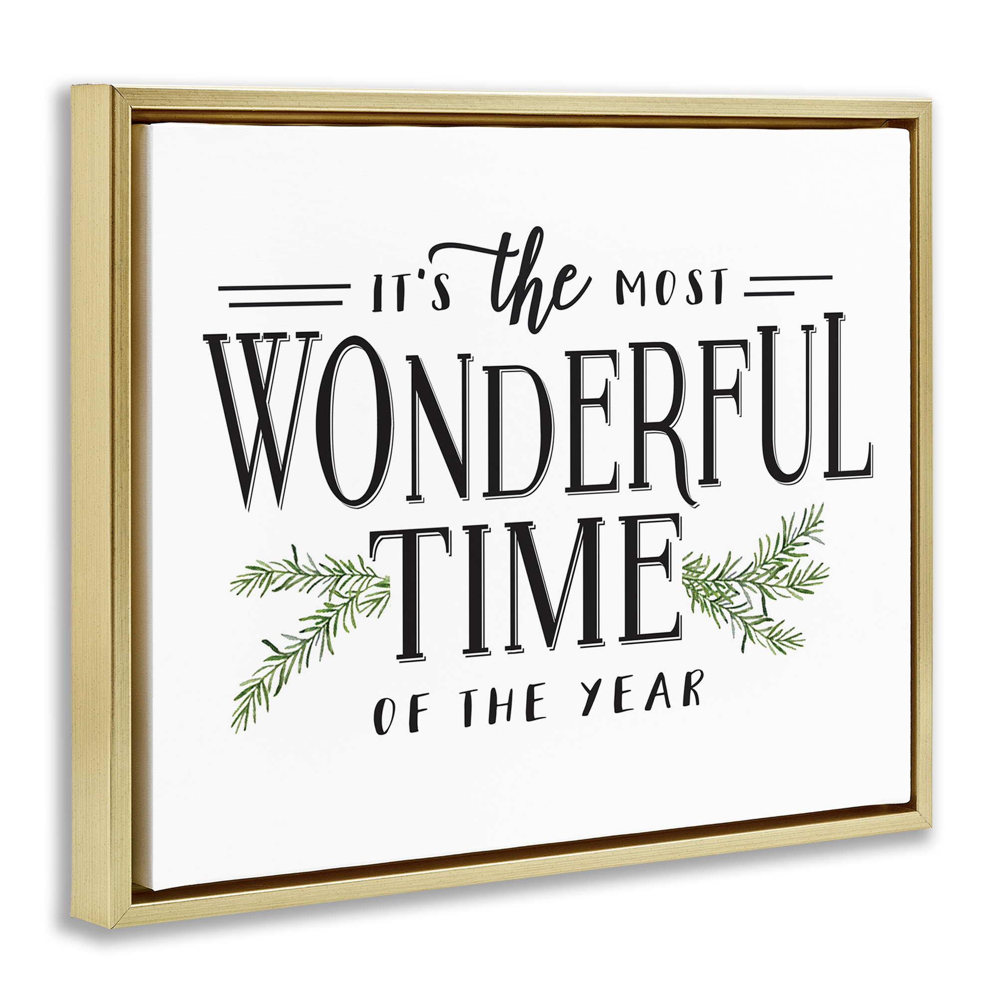 Stupell Industries Classic Vintage Christmas Phrase Holiday Painting Gold Floater Framed Canvas Art Print Wall Art, 21 x 17