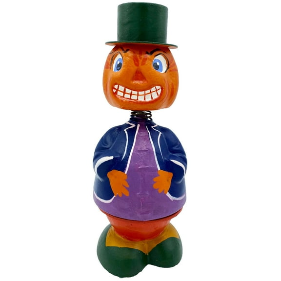 Alexander Taron 9.5” Schaller Pumpkin with Nodder Hat Paper Mache Halloween Candy Container