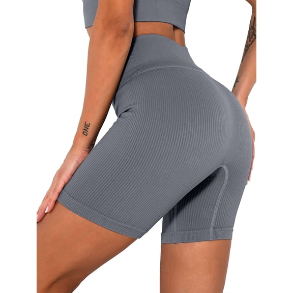 BadPiggies Women's Stretch Biker Shorts High Waist Yoga Shorts Tummy Control Athletic Running Tights Pants (S, Gray)