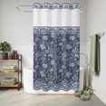 thumbnail image 6 of No Hook Shower Curtain, Navy Blue Floral Shower Curtains for Bathroom with See Through Top Window, Ethnic Tribe Abstract Art Flowers Waterproof & Washable Bath Curtain Narrow 54"x78", 6 of 9