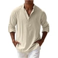 thumbnail image 2 of CQONEPT Big and Tall Mens Linen Shirt Long Sleeve Tunic V Neck Casual Soft Breathable Lightweight Casual Tee Outdoor Pullover Beige L, 2 of 6