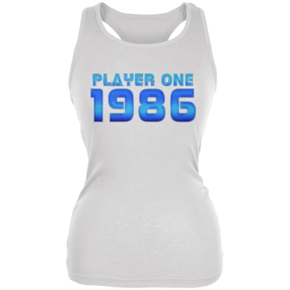 1986 Player One Birthday Juniors Soft Tank Top White SM