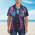 thumbnail image 2 of Bingfone Men's Short Sleeve Button Down Shirts Hawaiian Neon Night Cityscape Printed Beach Shirt, 2 of 7