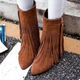 thumbnail image 5 of KELINFONG Womens Flat Side Zipper Boots Suede Fringe Hidden Wedge Ankle Boots Wide Calf Retro Boots, 5 of 7