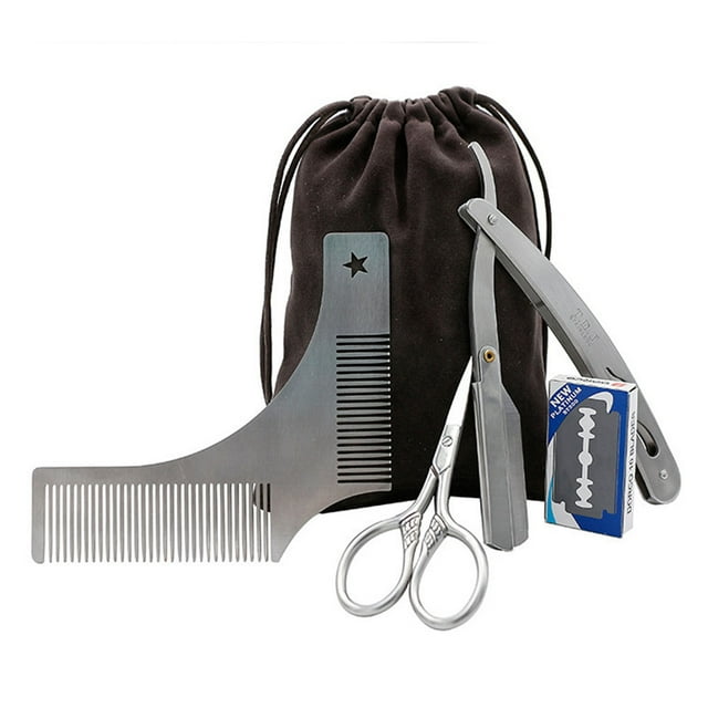 Premium Beard Grooming Kit for Men,Includes professional straight edge razor transparent beard styling template, Anti-static beard comb,