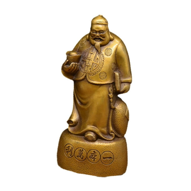 Figura del Dios de la Fortuna, artesanía de cobre, escultura coleccionable de Caishen para dormitorio grande