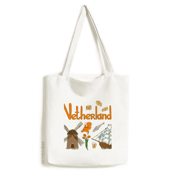 Netherlands National symbol Landmark Pattern Tote Canvas Bag Shopping Satchel Casual Handbag
