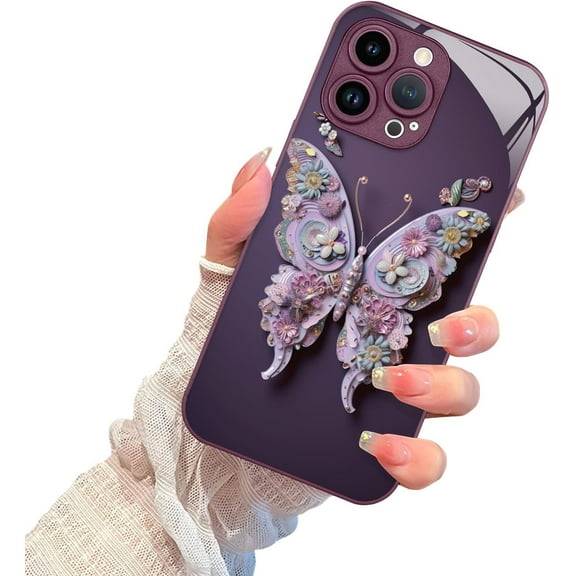 Case for iPhone 13 Pro Max 6.7 Inch, Cute Butterfly Plating Glitter with Camera Protection Shockproof Sparkly Slim Cover for iPhone 13 Pro Max Women-Purple